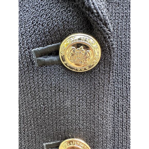 St. John Basics Black Santana Knit Jacket Blazer Sz 6 Gold Buttons Old Money - Picture 3 of 8